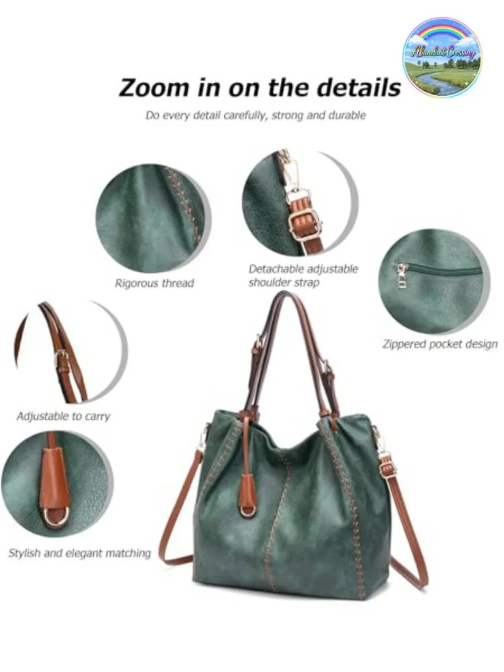 Vintage PU Hobo Shoulder Bag, Bucket Tote with Rivet Detail Purse